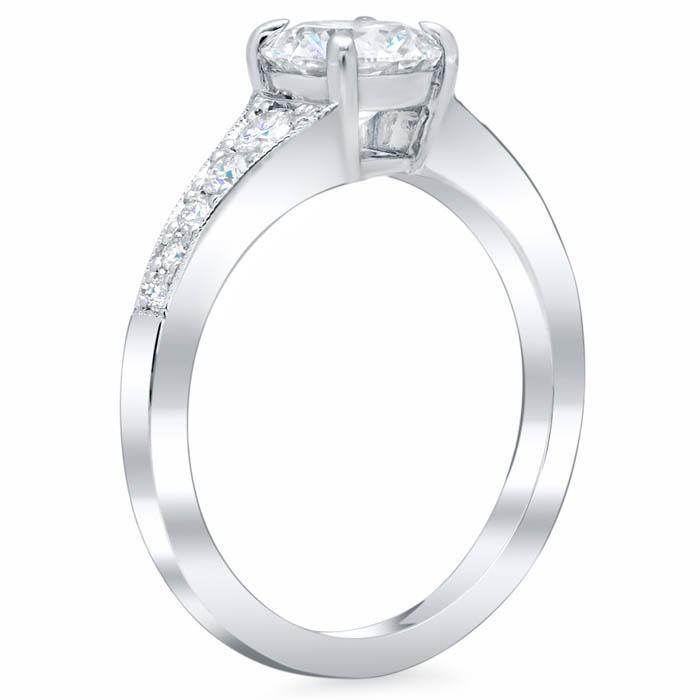 Milgrained Diamond Engagement Ring Setting Diamond Accented Engagement Rings deBebians 