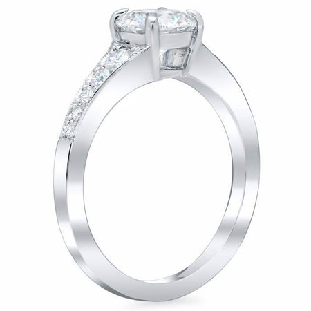 Milgrained Diamond Engagement Ring Setting Diamond Accented Engagement Rings deBebians 