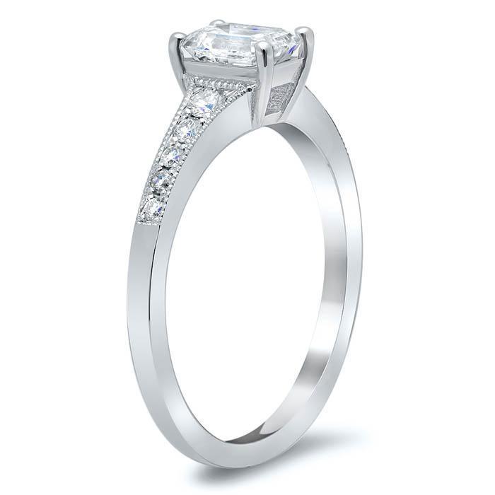Milgrained Diamond Engagement Ring Setting Diamond Accented Engagement Rings deBebians 