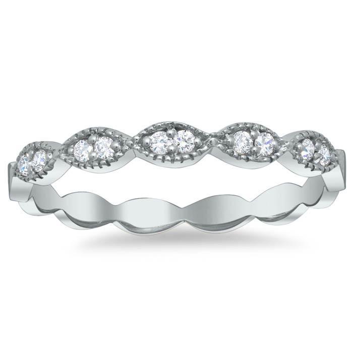 Milgrained Marquise Scalloped Pave Diamond Wedding Ring Diamond Wedding Rings deBebians 