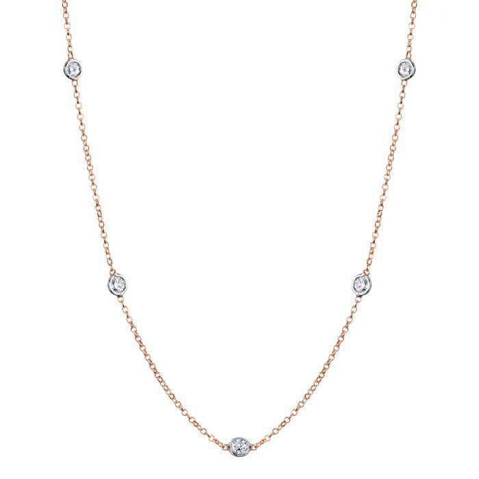 Moissianite Station Necklace with 4mm Forever One Moissanite Necklaces deBebians 