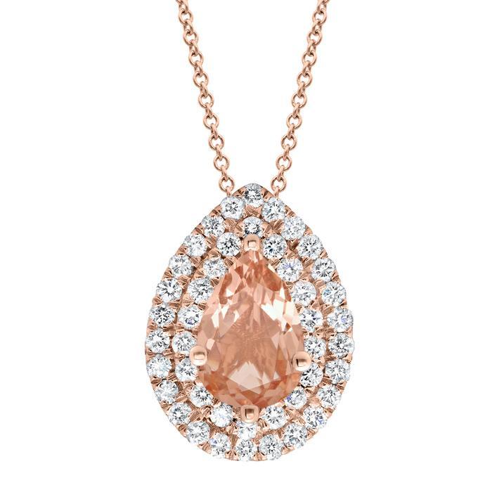 Morganite Double Halo Pear Pendant Diamond Necklaces deBebians 