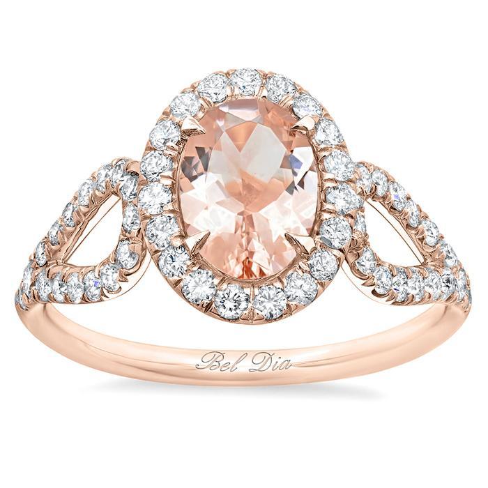 Morganite Looped Shank Oval Halo Engagement Ring Rose Gold & Morganite Engagement Rings deBebians 