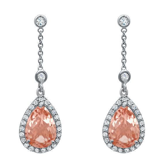 Morganite Pear Drop Earrings Diamond Halo Earrings deBebians 