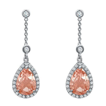 Morganite Pear Drop Earrings Diamond Halo Earrings deBebians 