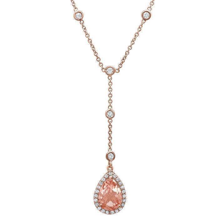 Morganite Pear Drop Halo Pendant Diamond Necklaces deBebians 