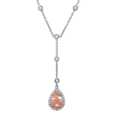 Morganite Pear Drop Halo Pendant Diamond Necklaces deBebians 