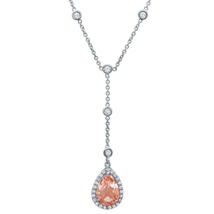 Morganite Pear Drop Halo Pendant Diamond Necklaces deBebians 