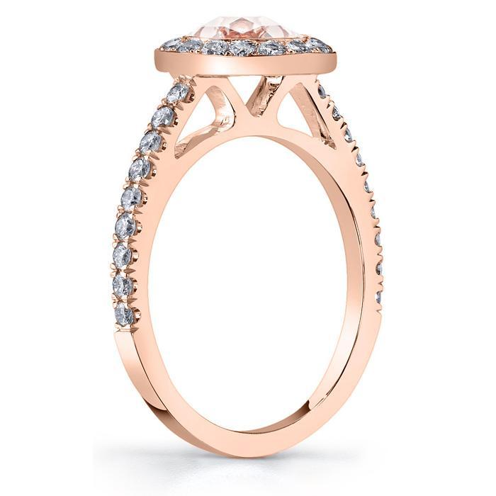 Morganite Rose Gold Bezel Style Halo Wedding Ring Rose Gold & Morganite Engagement Rings deBebians 