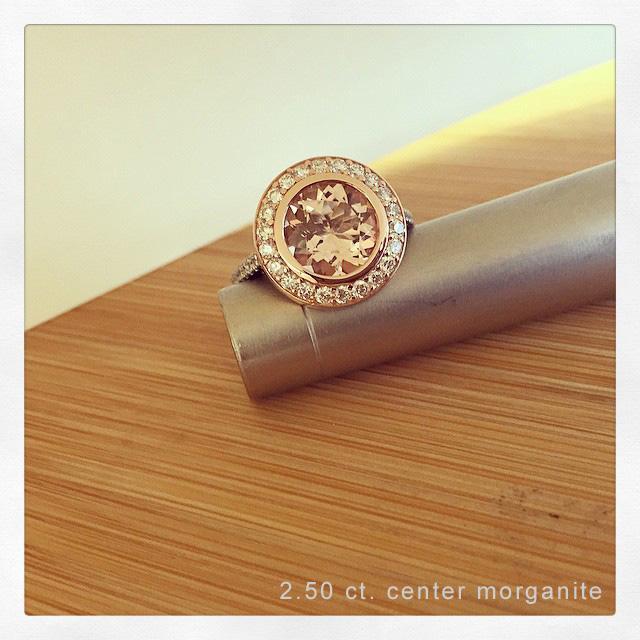Morganite Rose Gold Bezel Style Halo Wedding Ring Rose Gold & Morganite Engagement Rings deBebians 