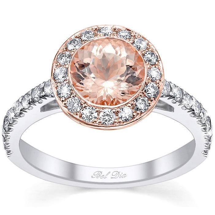 Morganite Rose Gold Bezel Style Halo Wedding Ring Rose Gold & Morganite Engagement Rings deBebians 