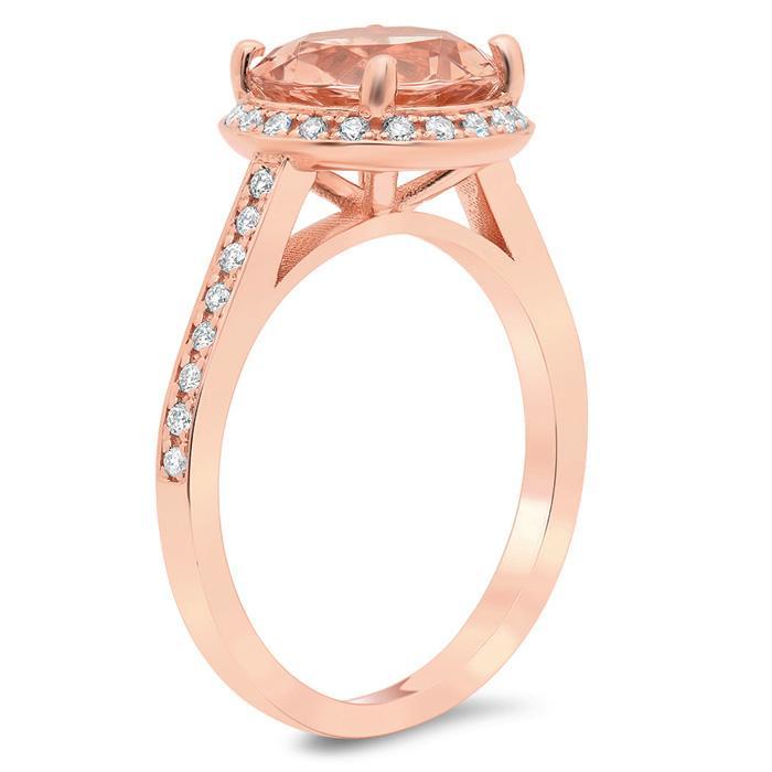 Morganite Round Engagement Ring with Halo Rose Gold & Morganite Engagement Rings deBebians 