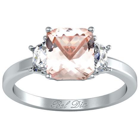 Morganite Three Stone Engagement Ring with Trapezoids Rose Gold & Morganite Engagement Rings deBebians 