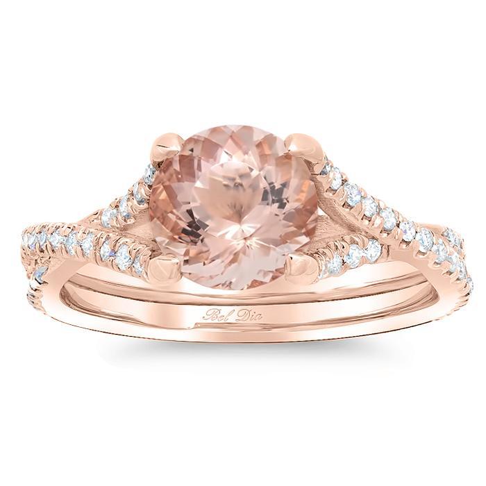Morganite Twisted Double Shank Engagement Ring Rose Gold & Morganite Engagement Rings deBebians 
