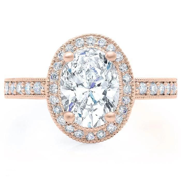 Nature Inspired Oval Halo Engagement Ring with Leaf Basket Halo Engagement Rings deBebians 