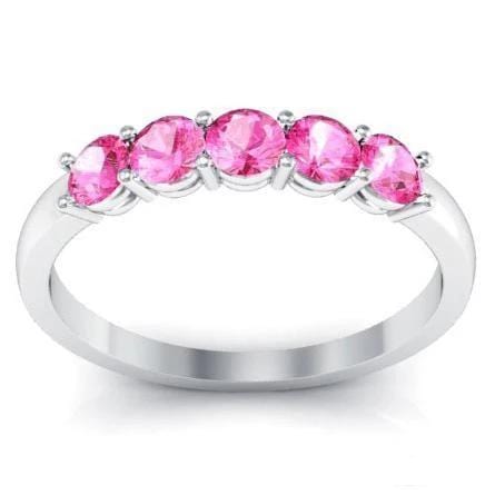 0.50cttw Shared Prong Pink Sapphire Five Stone Ring Five Stone Rings deBebians 