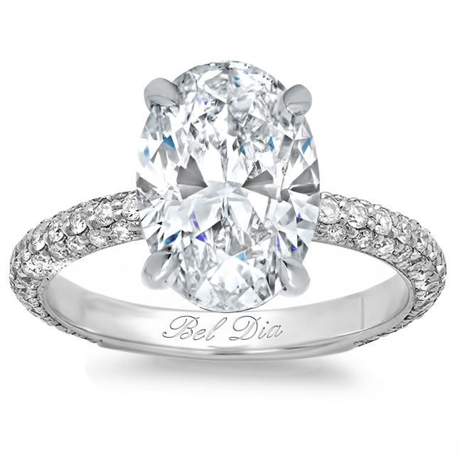 Oval Diamond Engagement Ring with Domed Pave Band Diamond Accented Engagement Rings deBebians 
