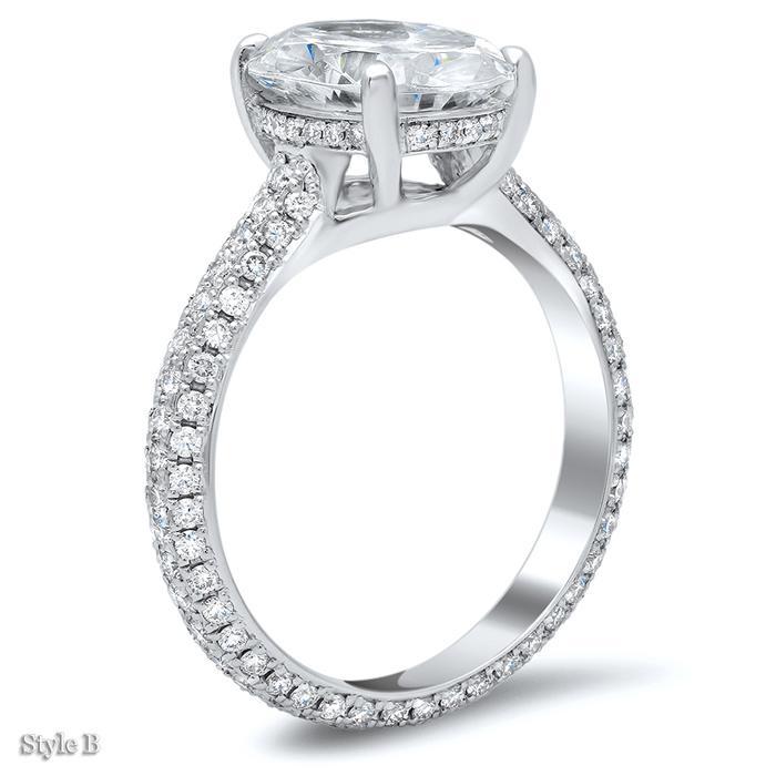 Oval Diamond Engagement Ring with Domed Pave Band Diamond Accented Engagement Rings deBebians 