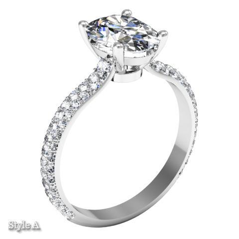 Oval Diamond Engagement Ring with Domed Pave Band Diamond Accented Engagement Rings deBebians 