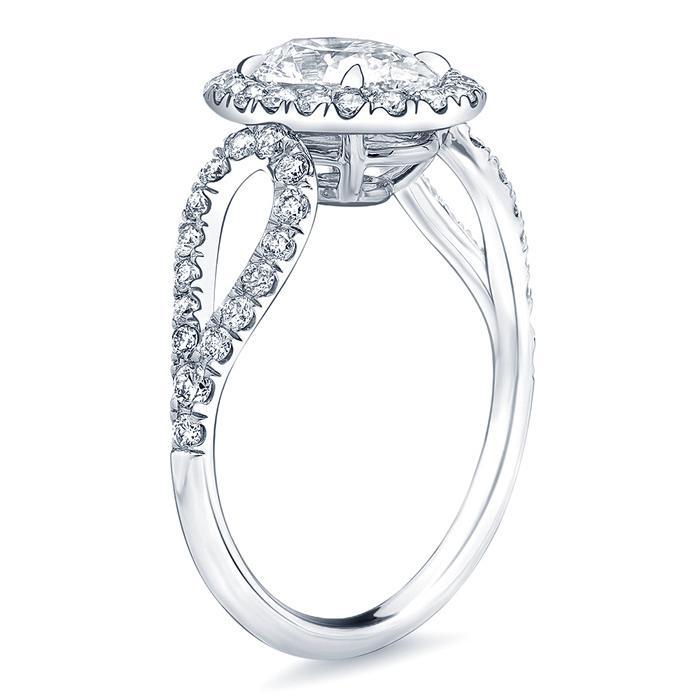 Oval Halo Engagement Ring with Looped Shank Halo Engagement Rings deBebians 