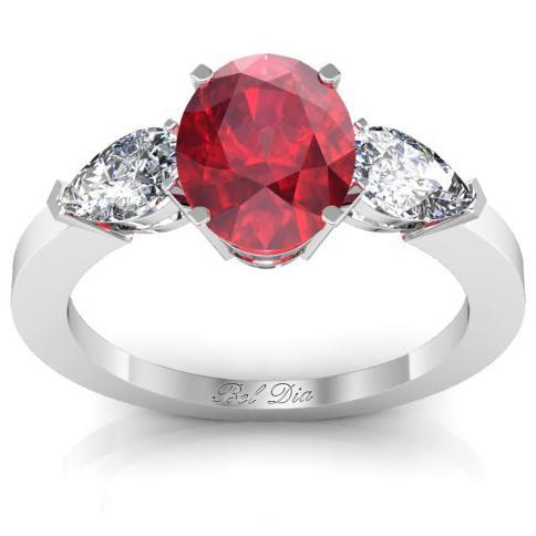 Oval Ruby Three Stone Engagement Ring Ruby Engagement Rings deBebians 