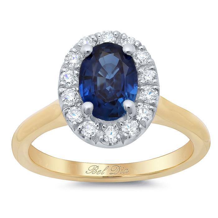 Oval Sapphire Halo Engagement Ring with Plain Band – deBebians