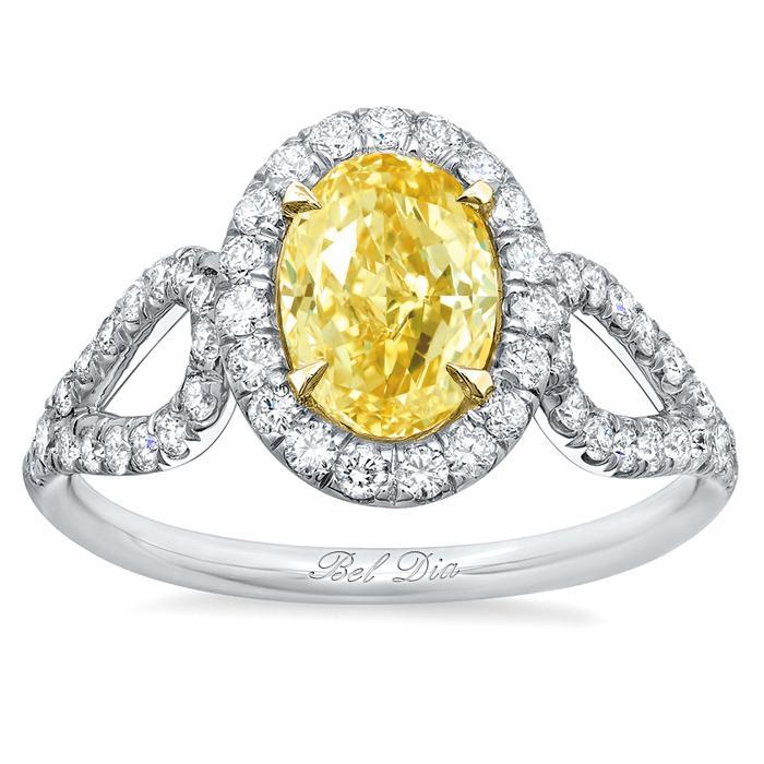 Oval Yellow Diamond Engagement Ring with Looped Shank Yellow Diamond Engagement Rings deBebians 