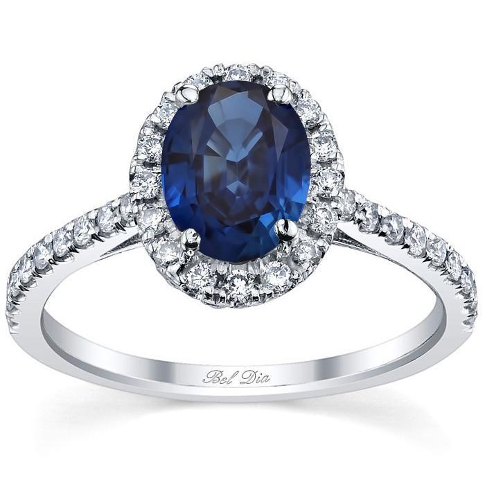 Pave Accented Oval Blue Sapphire Halo Sapphire Engagement Rings deBebians 