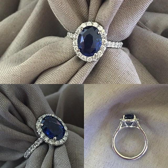 Pave Accented Oval Blue Sapphire Halo Sapphire Engagement Rings deBebians 