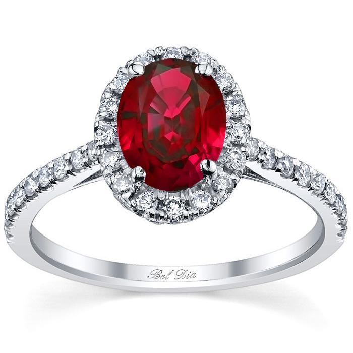 Pave Accented Oval Ruby Halo Ruby Engagement Rings deBebians 