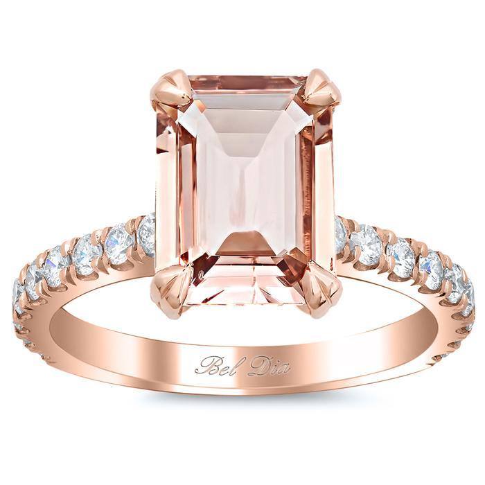 Pave Diamond Engagement Ring for Emerald Cut Morganite Rose Gold & Morganite Engagement Rings deBebians 