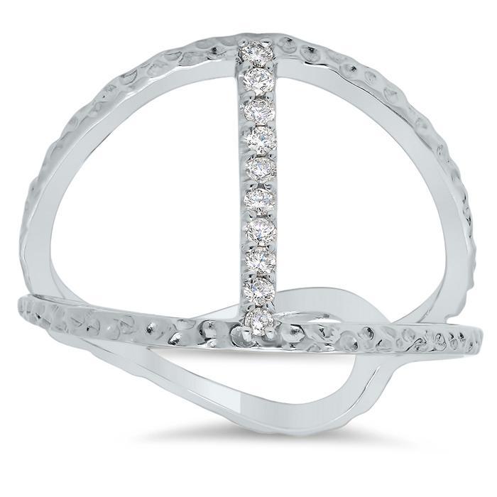 Pave Diamond Hammered Bar Ring Diamond Wedding Rings deBebians 