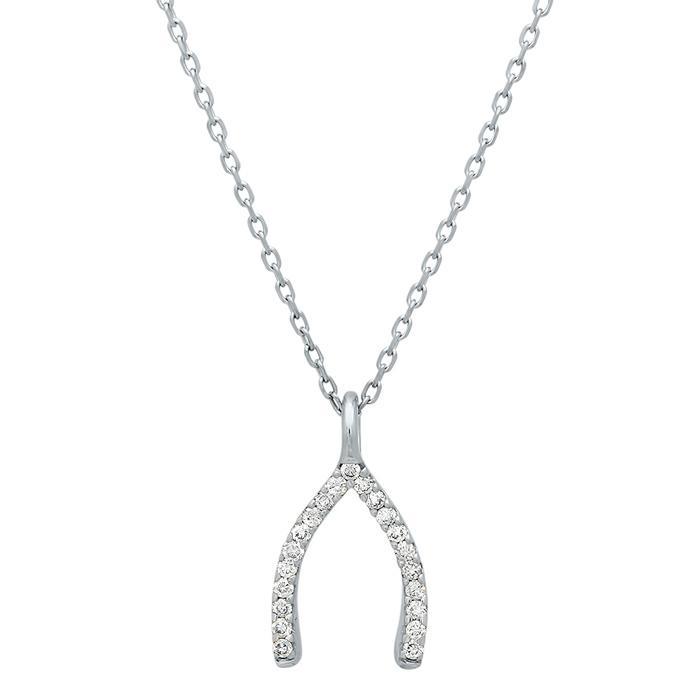 Pave Diamond Wish Bone Pendant Diamond Necklaces deBebians 