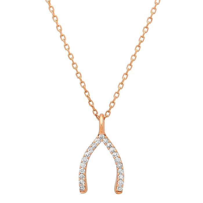 Pave Diamond Wish Bone Pendant Diamond Necklaces deBebians 