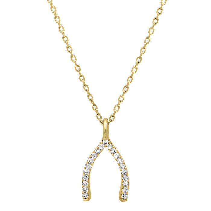 Pave Diamond Wish Bone Pendant Diamond Necklaces deBebians 