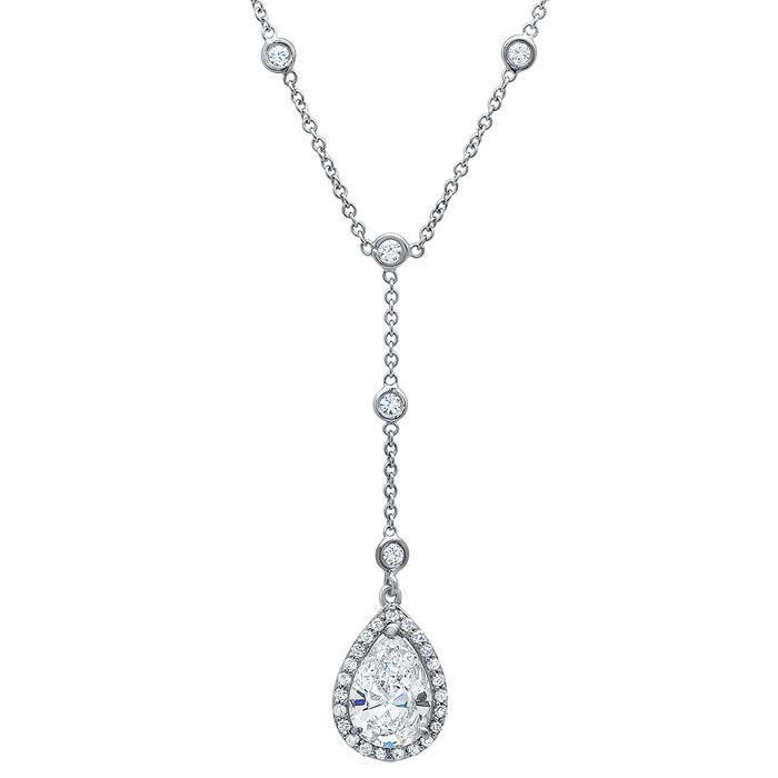 Pear Halo Diamond Drop Necklace Diamond Necklaces deBebians 