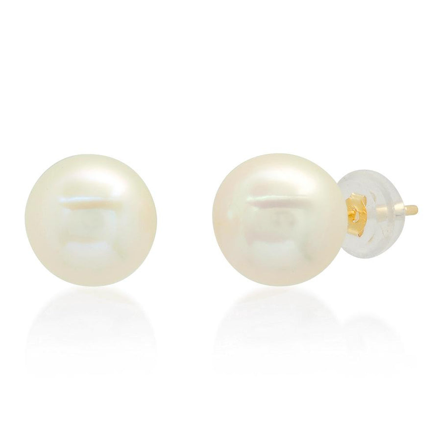 8-9mm White Freshwater Cultured Pearl Earrings 14kt Yellow Gold Earrings deBebians 
