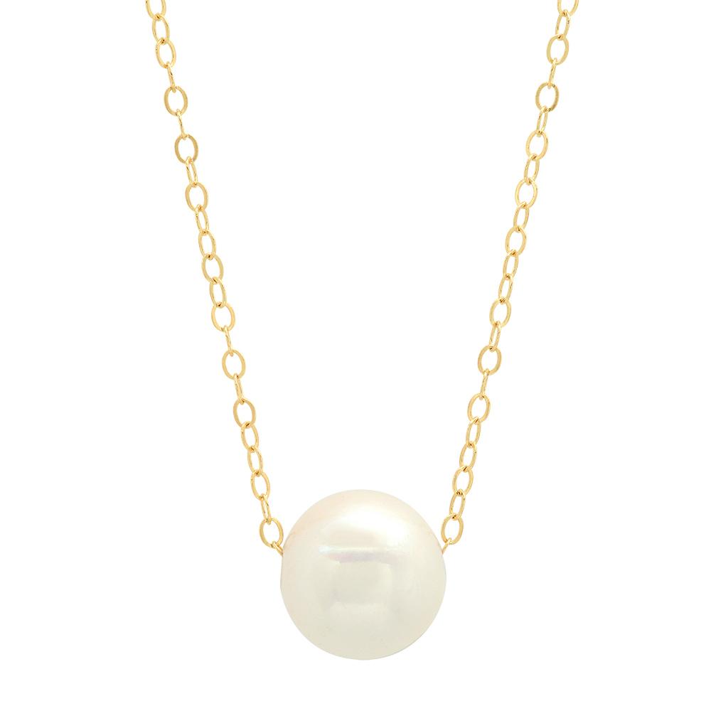 10-11mm White Freshwater Cultured Pearl Pendant 14kt Yellow Gold Necklaces deBebians 