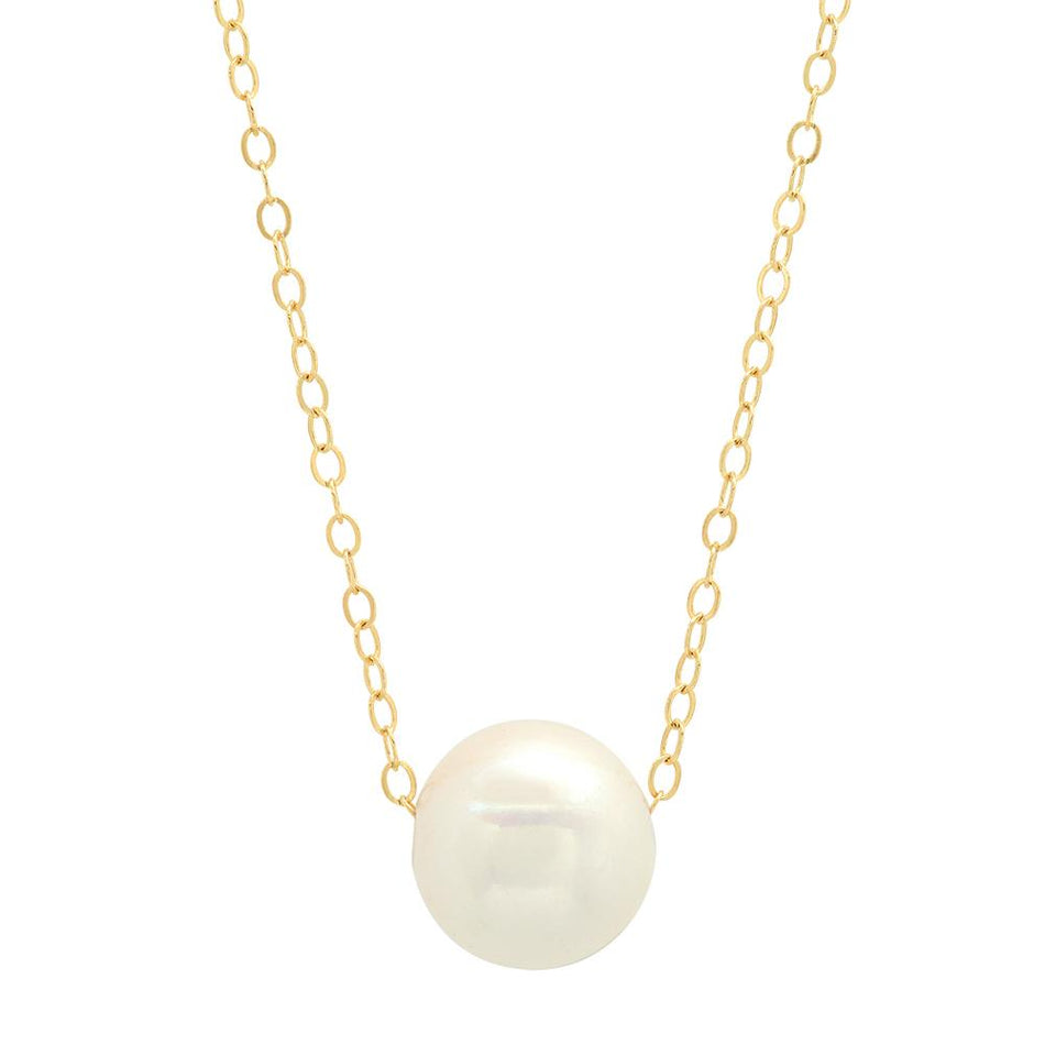 10-11mm White Freshwater Cultured Pearl Pendant 14kt Yellow Gold Necklaces deBebians 