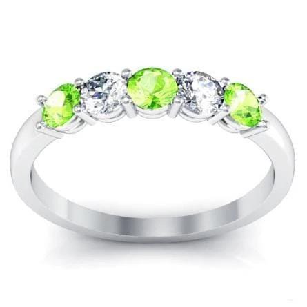 0.50 cttw Peridot and Diamond Five Stone Shared Prong Ring Five Stone Rings deBebians 