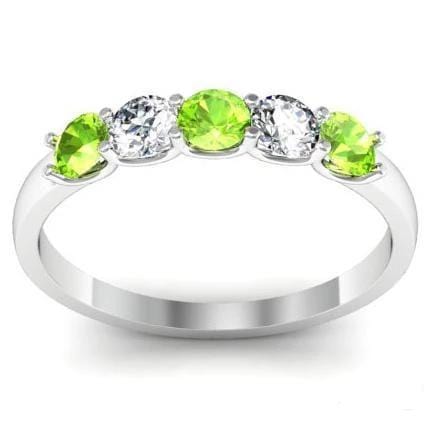 0.50 cttw Peridot and Diamond 5 Stone U-Prong Ring Five Stone Rings deBebians 