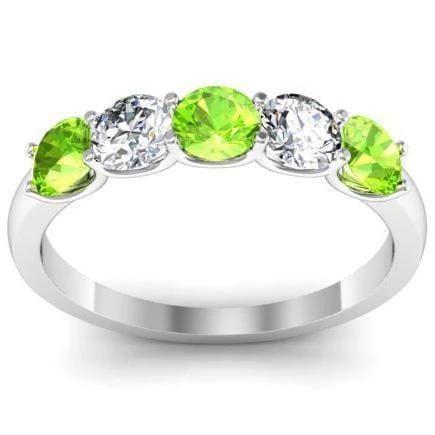 1.00cttw U Prong Peridot and Diamond Gemstone Band Five Stone Rings deBebians 