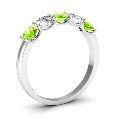 1.00cttw U Prong Peridot and Diamond Gemstone Band Five Stone Rings deBebians 