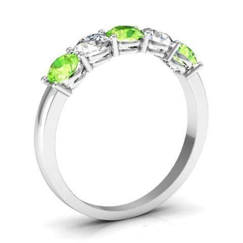 1.00cttw Shared Prong Peridot and Diamond Ring Five Stone Rings deBebians 