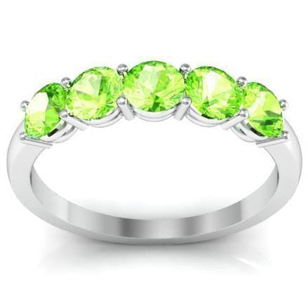 1.00cttw Shared Prong Five Stone Peridot Birthstone Ring Five Stone Rings deBebians 