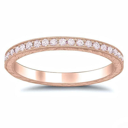 Pink Diamond Rose Gold Hand Engraved Eternity Band Gemstone Eternity Rings deBebians 