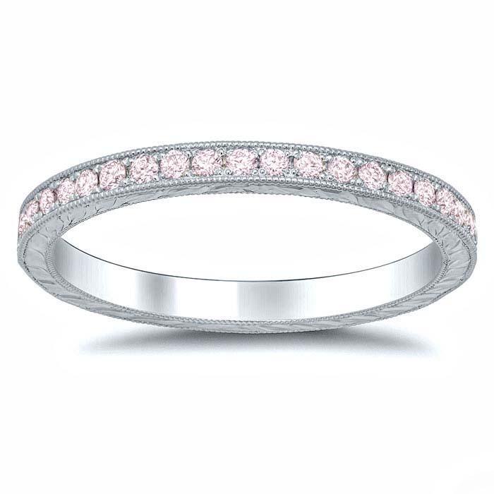 Pink Diamond Rose Gold Hand Engraved Eternity Band Gemstone Eternity Rings deBebians 