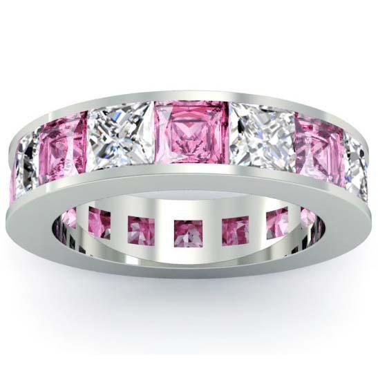 Pink Sapphire and Diamond Eternity Anniversary Band Gemstone Eternity Rings deBebians 