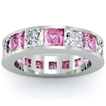 Pink Sapphire and Diamond Eternity Anniversary Band Gemstone Eternity Rings deBebians 