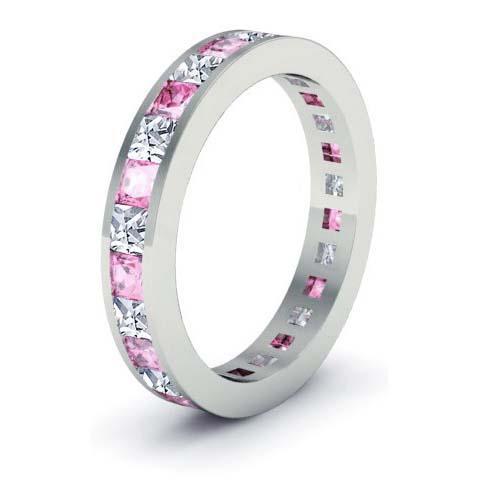 Pink Sapphire and Diamond Eternity Wedding Ring Gemstone Eternity Rings deBebians 